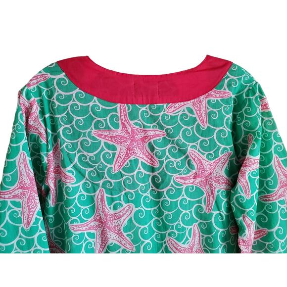 SIMPLY SOUTHERN Women's L Tunic Top Cover Up Starfish Pink Green 3/4 Sleeve 40" - Picture 6 of 7